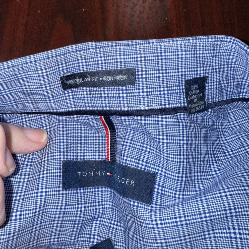 Tommy Hilfiger Blue and White Small Plaid Dress Shirt. Large. - Picture 6 of 9